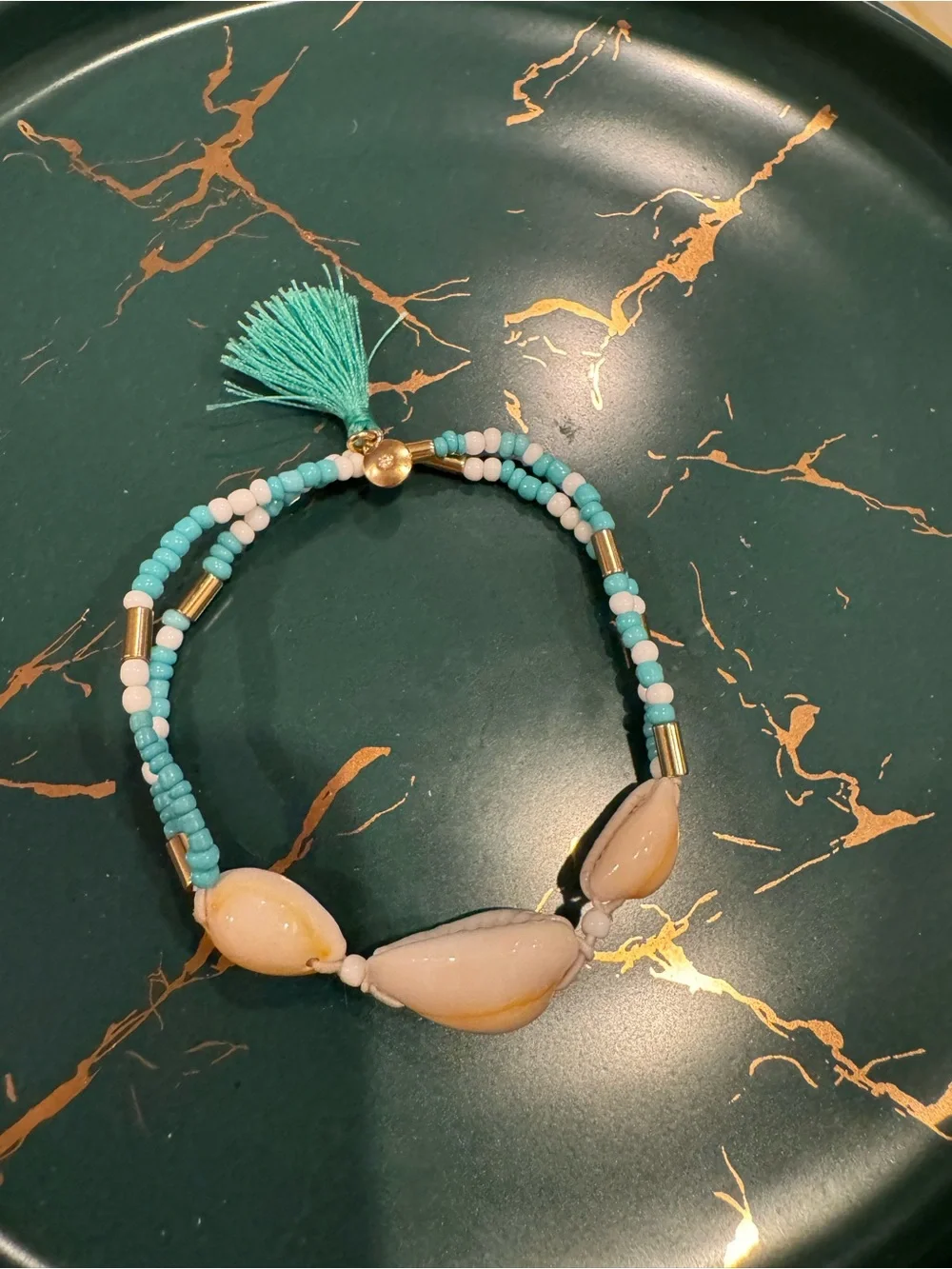 J.Crew Turquoise Beaded Shell Bracelet with Tassel
